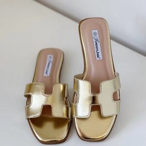 Forever Link Gold Slide Sandals H-Cutout Design